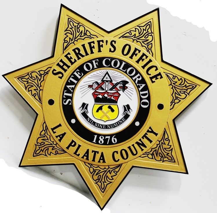 PP-1742 - Carved 2.5-D HDU Plaque of the Star Badge of the Sheriff's Office of La Plata County, Colorado