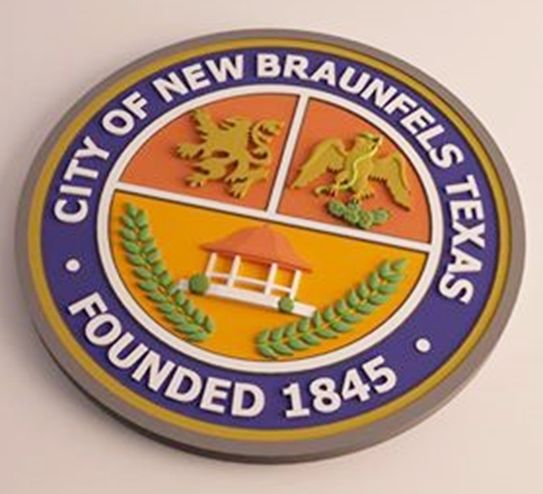 DP-1180 - Carved Plaque of the Seal of the City of New Braunfels, Texas,  Artist Painted