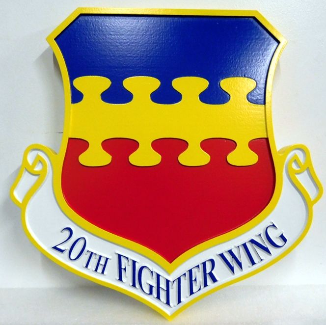 LP-2010 - Carved Shield Plaque of the Crest of the 20th Fighter Wing, Artist Painted