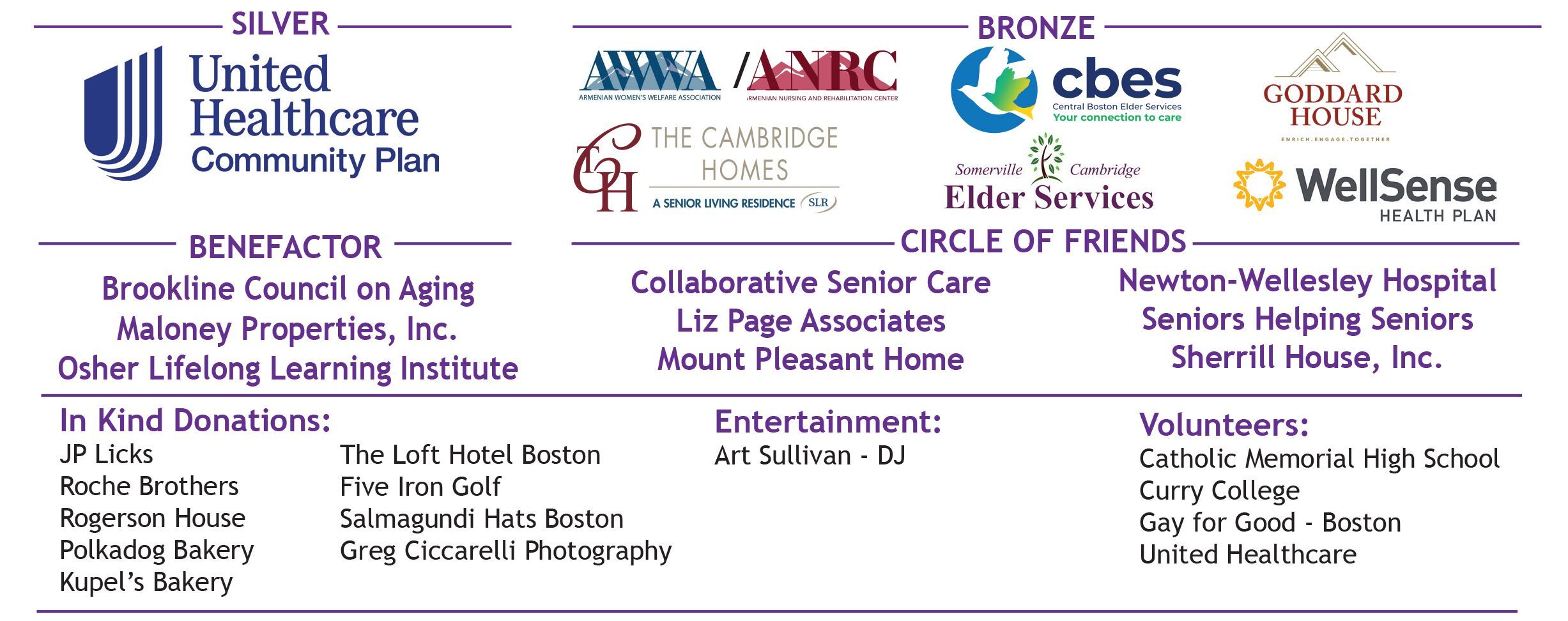 FriendshipWorks 2025 Elderbration & Walk to End Elder Isolation Sponsors