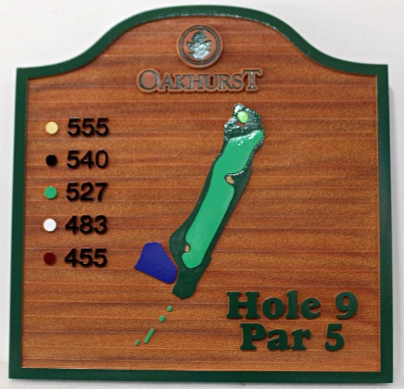 E14421 - Carved Sign for "Oakhurst Hole 9"