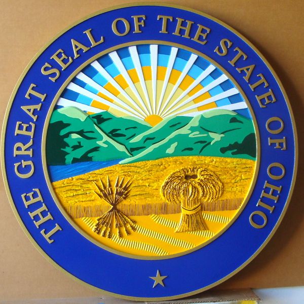 W32401–Carved 3-D HDU Hand-painted Full Color Seal of the State of Ohio (Official version) 