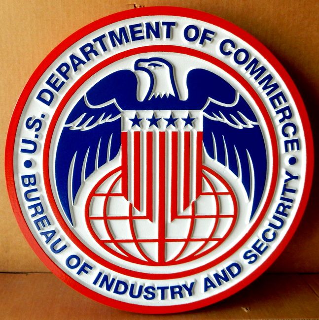 AP-5060 - Carved Plaque of the Seal of the US Department of Commerce, Bureau of Industry and Security,  Artist Painted 