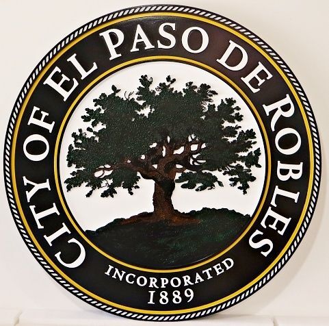 F15135 - Carved and Sandblasted HDU Sign for "City of El Paso De Robles"