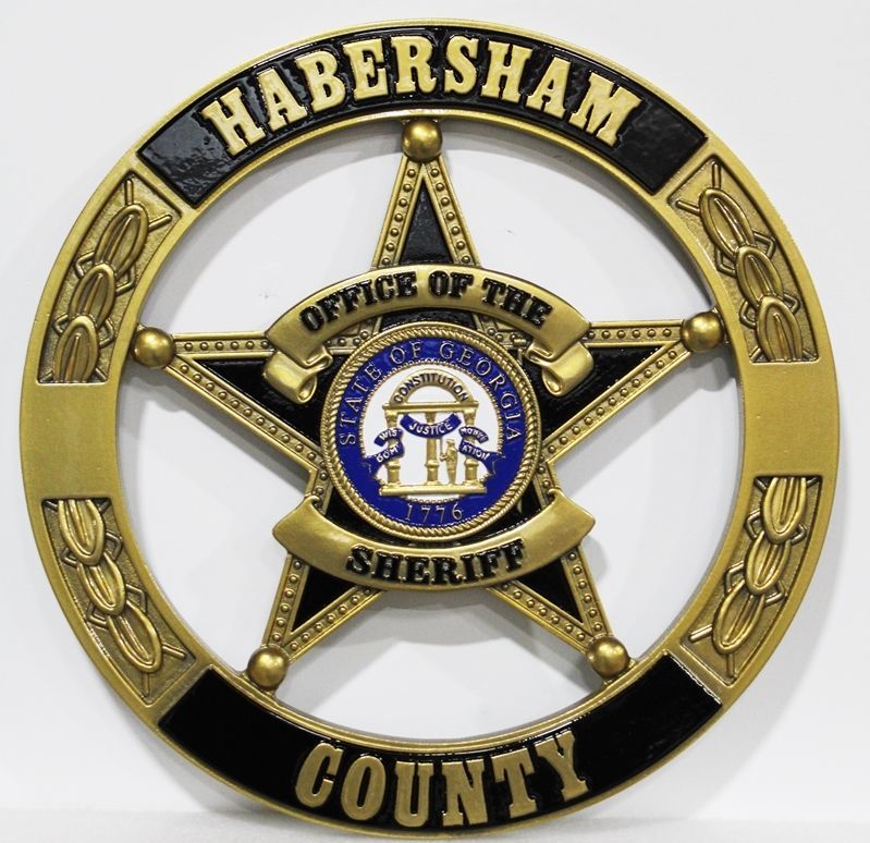 PP-1813 -  Carved 3-D HDU Plaque of the Star Badge of the  Sheriff of Habersham County, Georgia