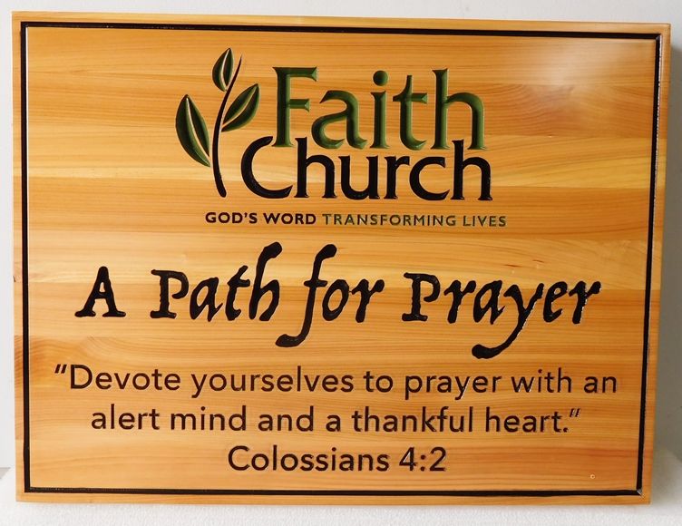 D13272 - Engraved 2.5-D Cedar  Wall Plaque  for the "Faith Church" 