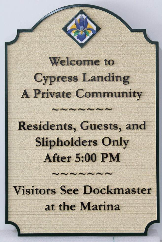 KA20503 -  Carved and Sandblasted Wood Grain HDU Welcome Entrance Sign for Cypress Landing, a Private Residential Community