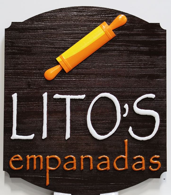 Q25806- Carved Cedar Wood Sign for Lito's Empanadas 