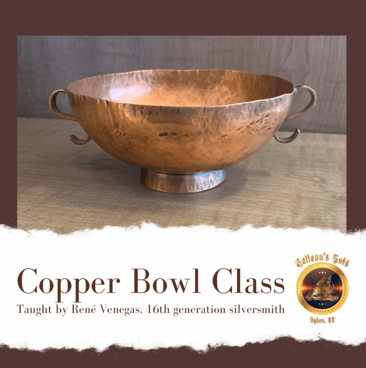 A copper bowl with handles and below it the words, "Copper Bowl Class" 
