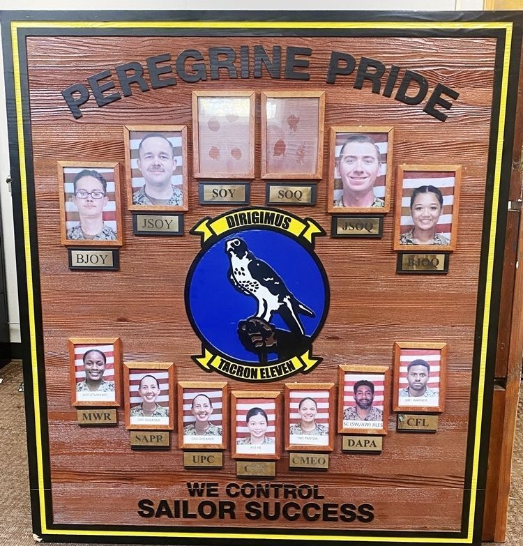 JP-1635 - Carved and Sandblasted Cedar Chain-of-Command Board for the Tacron 11, "Peregrine Pride" Cedar