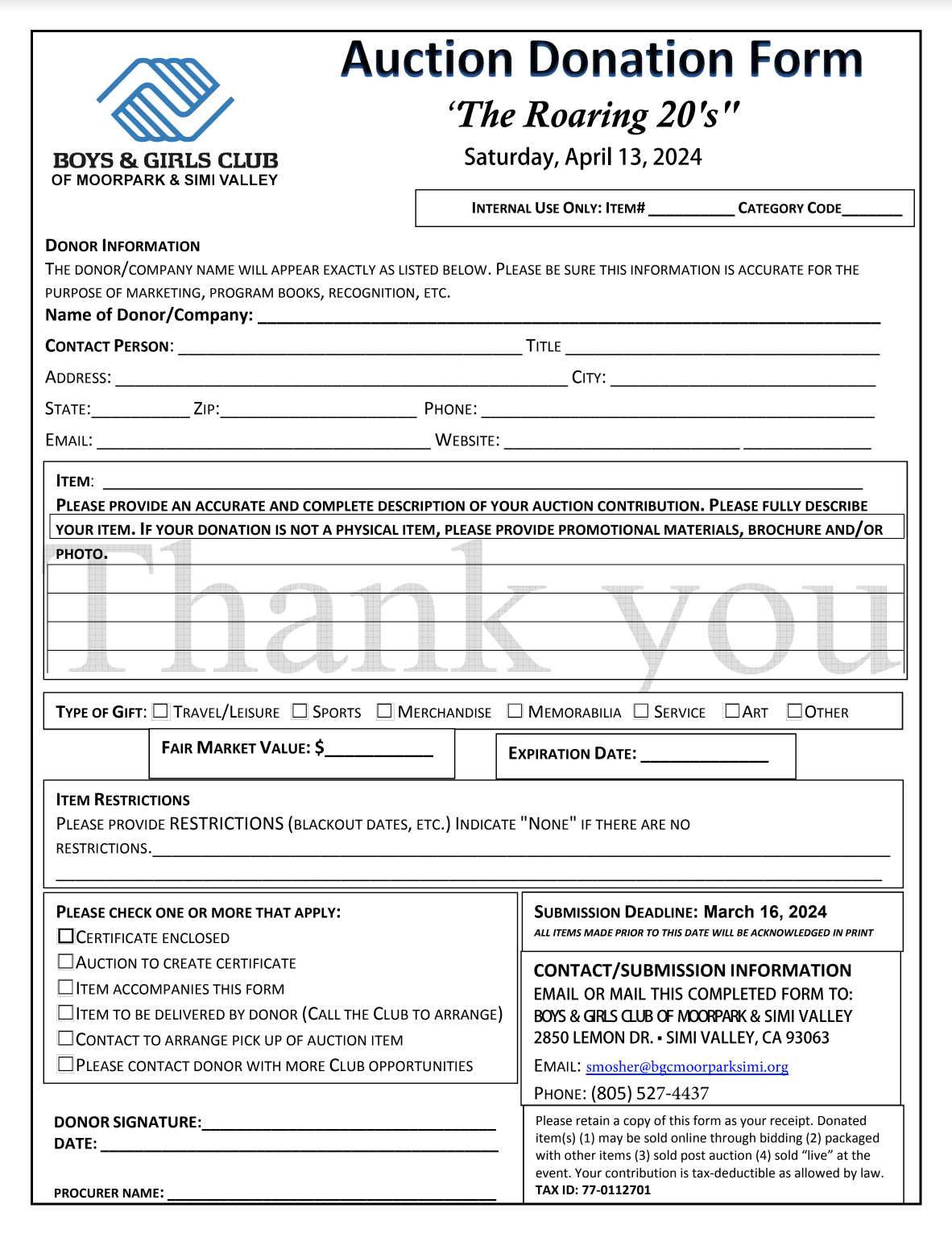 2024 Auction Donor Form
