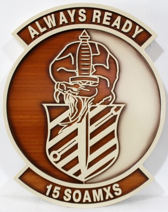 LP-3977 - Carved 2.5-D Multi-Level Mahogany Plaque of the Always Ready 15 SOAMXS 