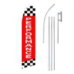 Performance Checkered Red Swooper/Feather Flag + Pole + Ground Spike
