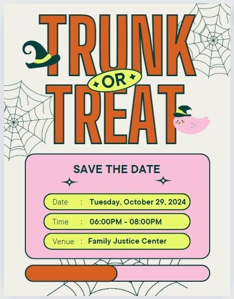 Trunk or Treat October 29, 2024 from 6:00 to 8:00 p.m. sponsored by CASA and the Family Court.