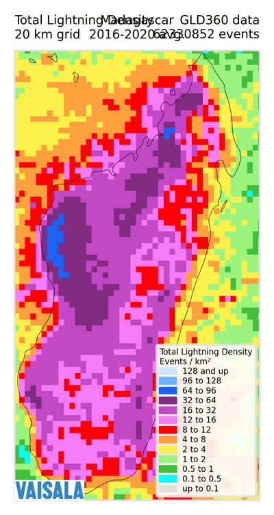 Madagascar GLD360 lightning data