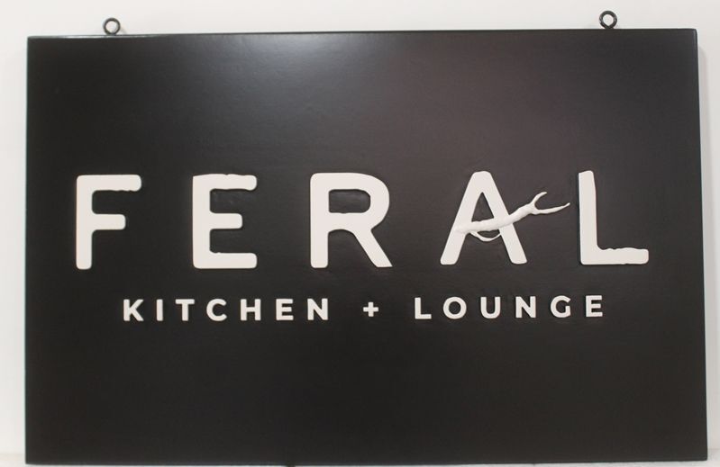 Q25056A - Carved Hanging Sign for "Feral" Kitchen and Lounge 