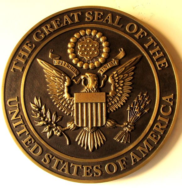 U30054 - Bronze 3-D Carved Wall Plaque of the Great Seal of the USA, with American Eagle