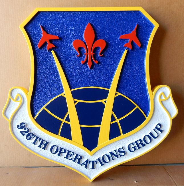 LP-4010- Carved Shield Plaque of the Crest of the 926th Operations Group, Artist Painted