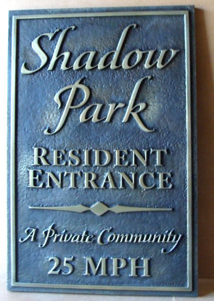 KA205998- Carved, Sandblasted Stone Look  Apartment Resident Entrance Sign, "A Private Community," 25 mph Speed Limit