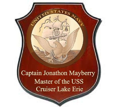 JP-1340 -  Engraved Retired Shield Plaque for Captain, with Great Seal of Navy, Mahogany and Maple Wood 