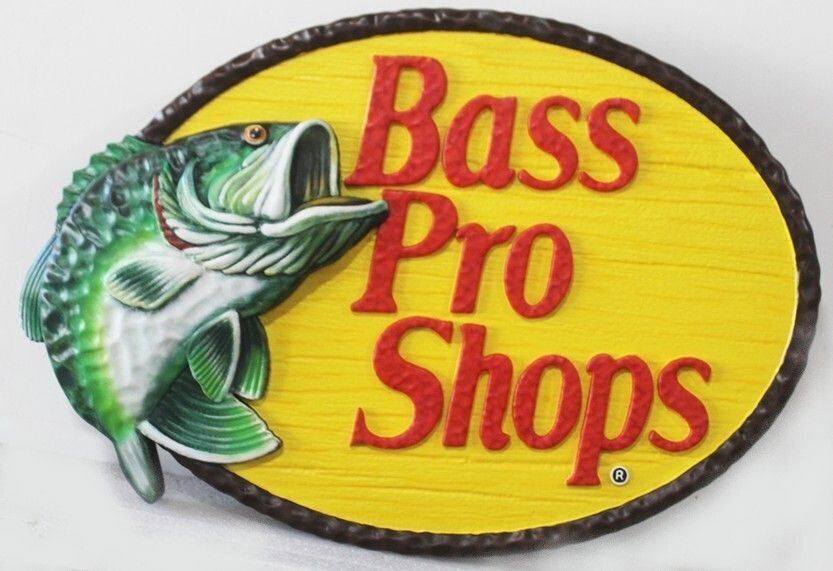 MB2496 - Carved 3D Artist-Painted  Bass Pro Shop sign with a Bass fish