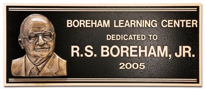 ZP-2088 - Memorial Wall Plaque Honoring -Founder of Boreham Learning Center, 3-D Bas-Relief Cast Solid Bronze 