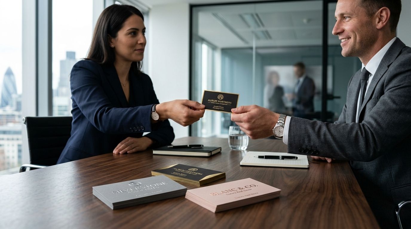 Premium foil business cards with gold foil, silver foil, and luxury metallic finishes for professional business branding