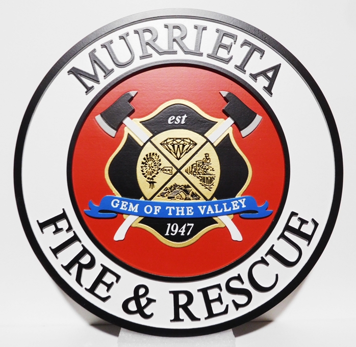 CB5545 - City of Murrieta Fire & Rescue Department Emblem, Multi-level and Engraved Relief