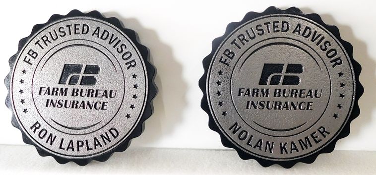 C12525 - Engraved Round Farm Bureau Insurance Plaques, Aluminum-Plated