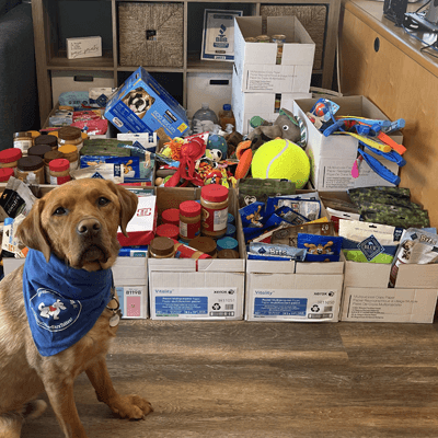 Umber posing with gifts from Legacy