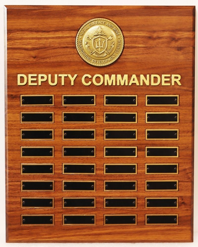 SA6225 - Carved Cherry Wall Plaque of Previous Deputy Commanders of the Naval Surface and Mine Warfighting Development Center