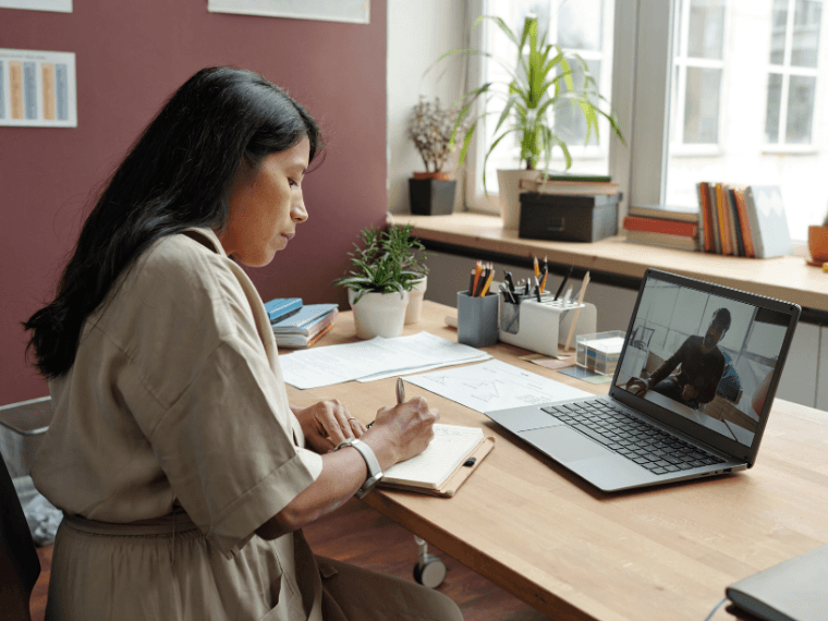 Women on virtual call on laptop