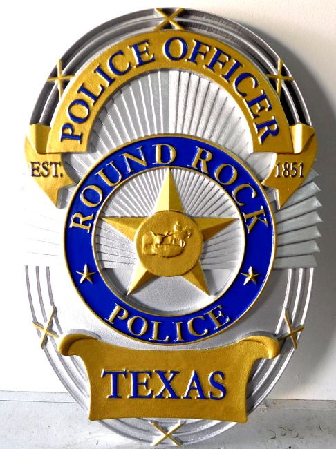 M7456 - Metallic Silver and Gold Painted Carved 3D Wall Plaque for Police Deparment, Round Rock, Texas