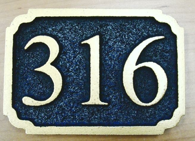 T29206- Carved  Sandblasted  High-Density-Urethane (HDU) Room Number Plaque with Raised  Numbers