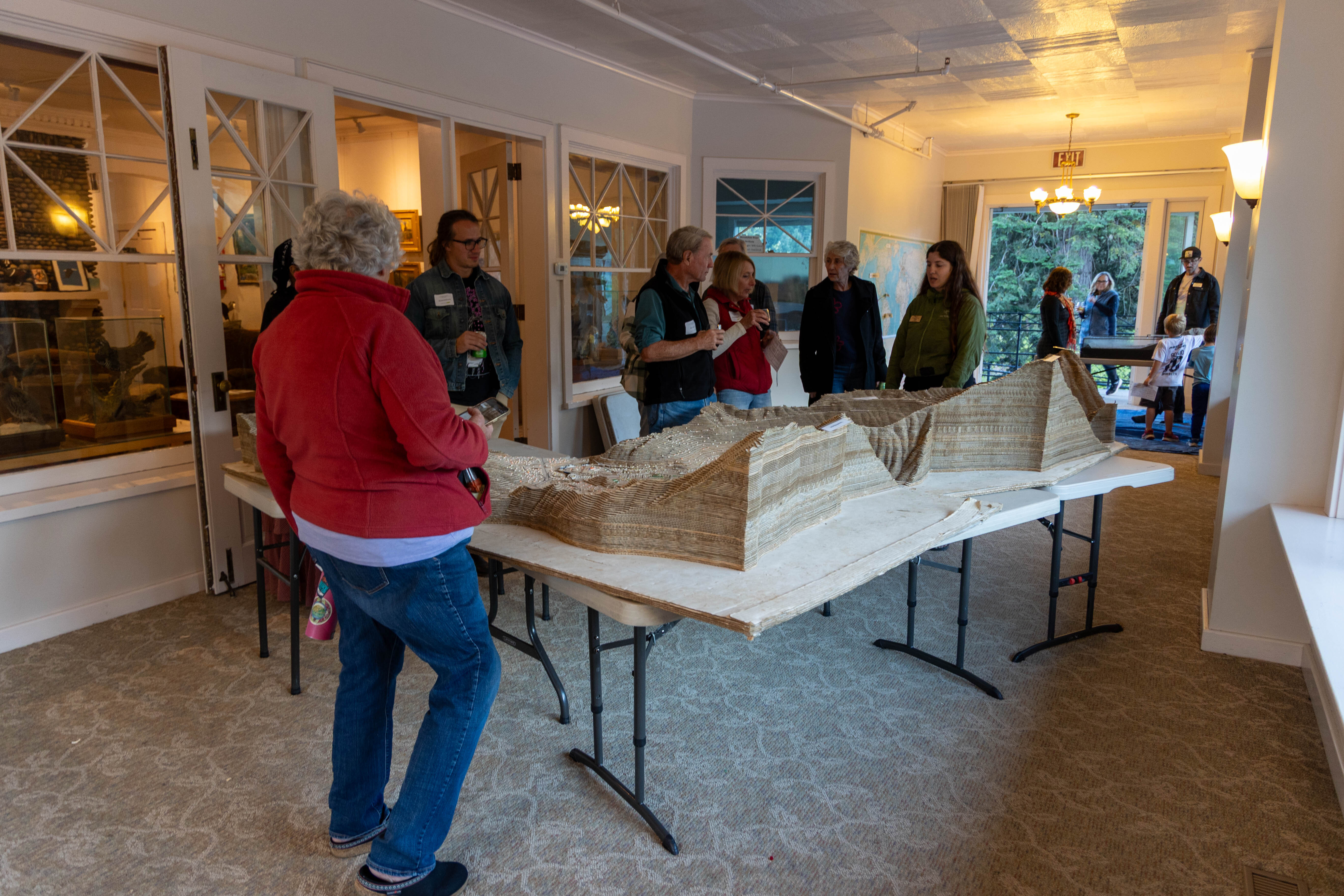 Watershed Model and Water Table set up in the Sun Room at WRI during Sunset & S'mores. Photo by Angela Crampton.