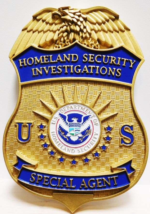 AP-4142- Carved Plaque of the Badge of a Special Agent of Homeland Security,  Artist Painted