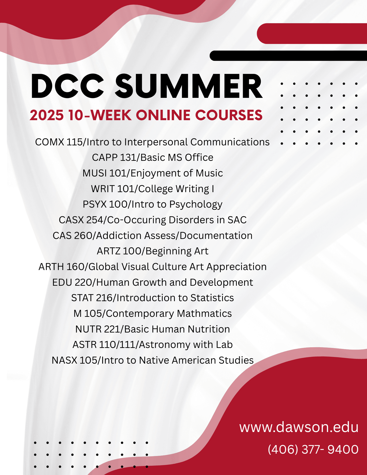 DCC 2025 Summer 10-Week Online Courses
