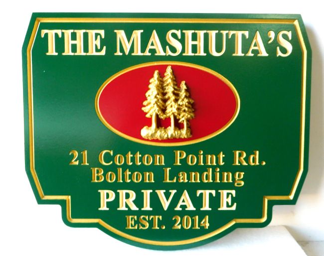 M22051 - Mountain Residence Address Sign (Ornate) with 3-D Pine Trees