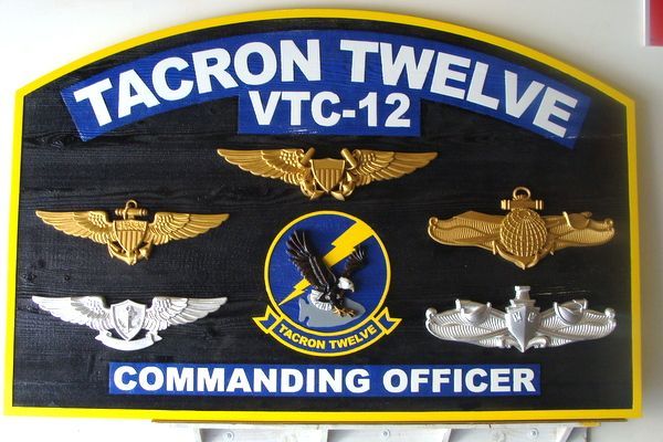 SA1210 - Commanding Officer's  Plaque for TACRON 12 (VTC-12) , US Navy,   Carved from Western Red Cedar.