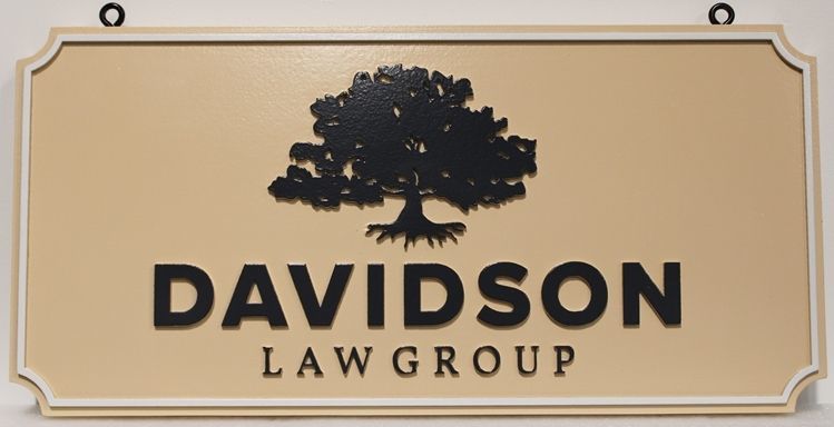 A10502 - Carved  HDU Entrance Sign for the Davidson Law Group, with Tree as Artwork