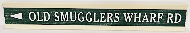 H17050A - Carved and Sandblasted Directional HDU Sign for Old Smugglers Wharf Road