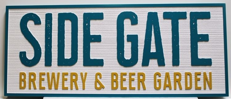 RB27670 - Carved 2.5D and Sandblasted Wood Grain HDU Sign for the Side Gate Brewery and Beer Garden 