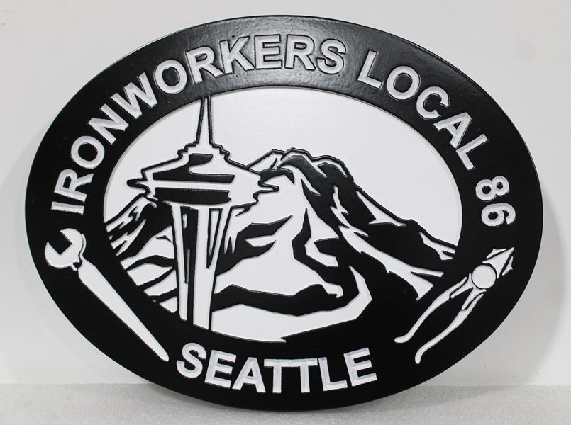 VP-1745  - Carved 2.5-D Multi-Level Plaque of theLogo of the Ironworkers Union, Local 86, Seattle 