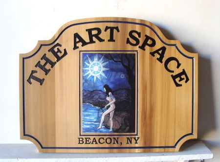 SA28307 - Carved Cedar Wood Art Store Sign with Digitally-Printed Applique