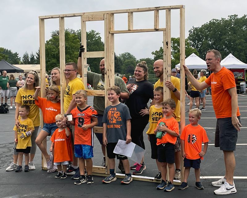 Be Hope Church parishioners builds the walls for a Habitat home.