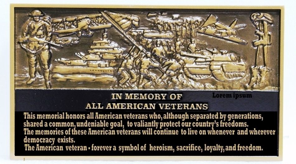 IP-1337- Carved 3-D Bronze-Plated HDU Memorial Plaque for All American Veterans
