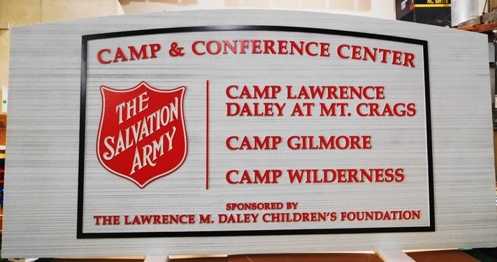 G16332 - Carved and Sandblasted HDU Entrance Sign for the Salvation Army Camp & Conference Center.