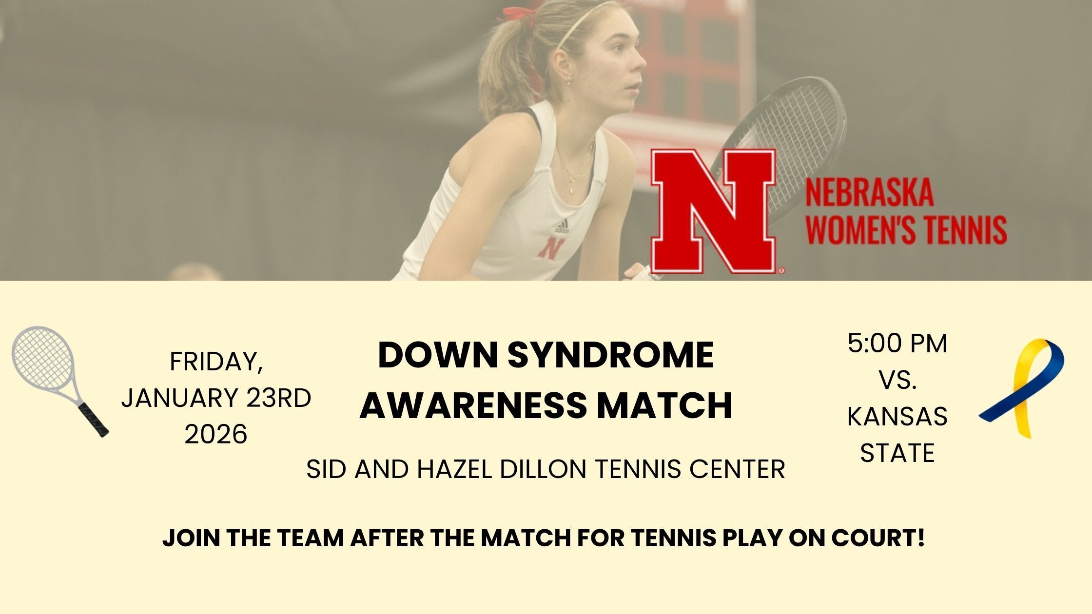 Join Nebraska Women's Tennis vs Kansas State on 1/23/2026 at the Sid & Hazel Dillion Tennis Center
