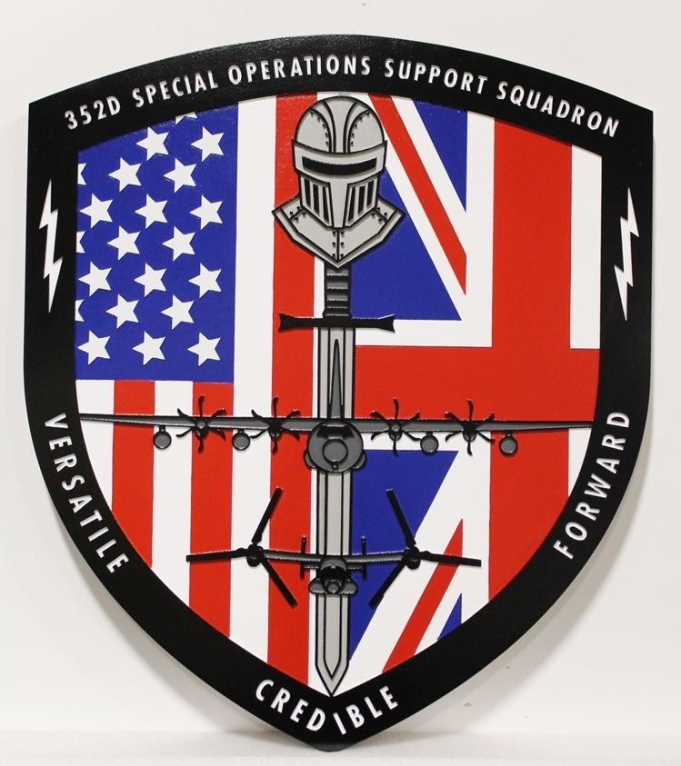 LP-3966 - Carved 2.5-D Multi-Level Raised Relief HDU Plaque of the Crest of the 352nd Special Operations Support Squadron