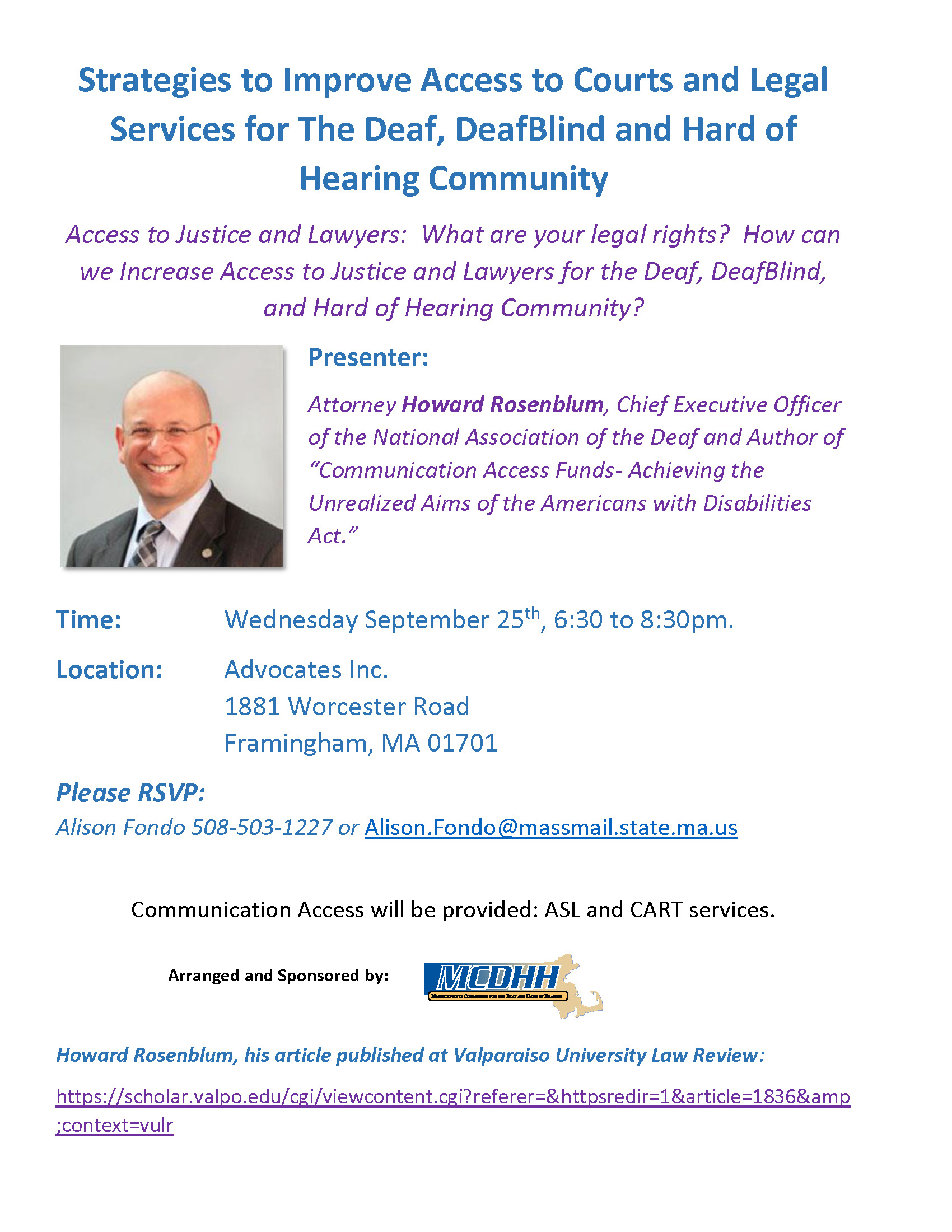 Mass Commission for Deaf Event with Howard Rosenblum